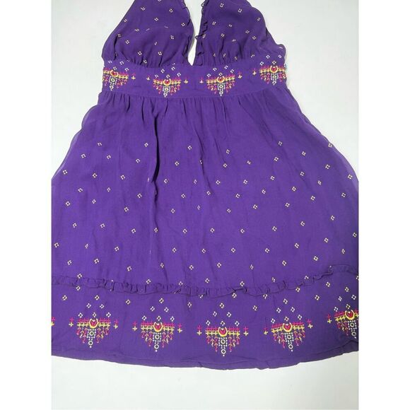 Marciano Women’s Silk Purple Chiffon Halter Dress Embroidered Boho Sz M See Note - Picture 7 of 16